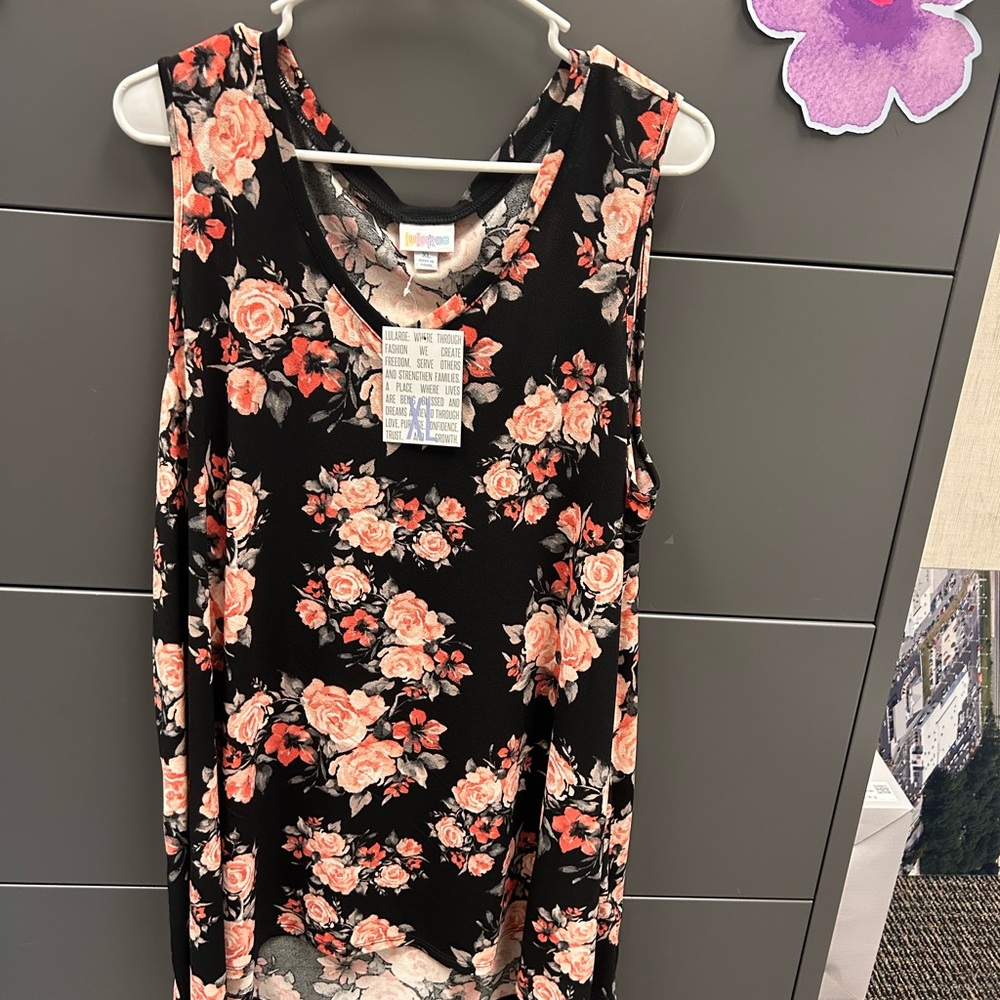 LuLaRoe Black and Pink Floral Sleeveless Top